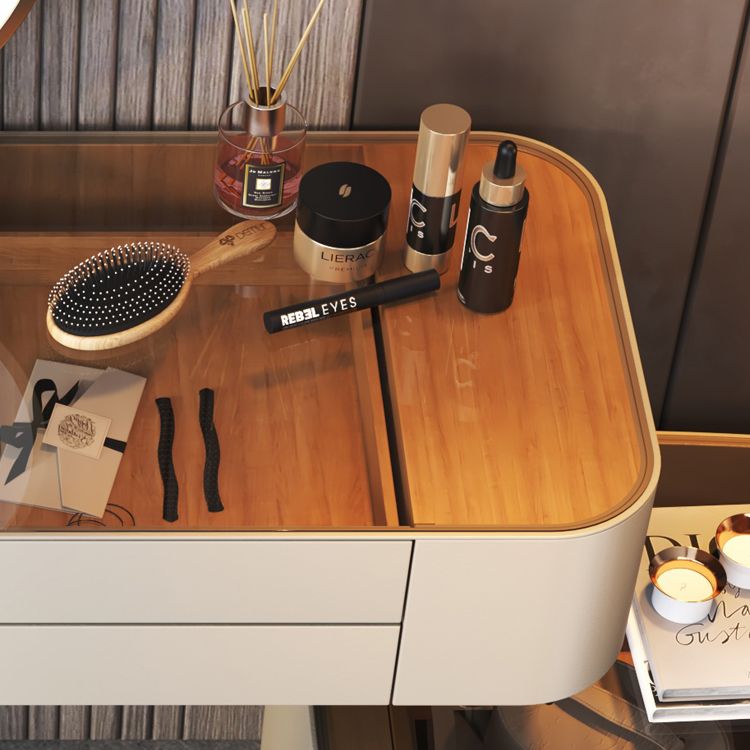 Glass Top Bedroom Make-up Vanity 5 Storage Drawers Dressing Table