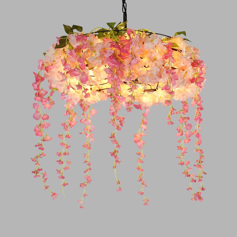 Pink 5 luces Lucina en la lámpara de araña Vintage Metal Floral Hanging Light para restaurante
