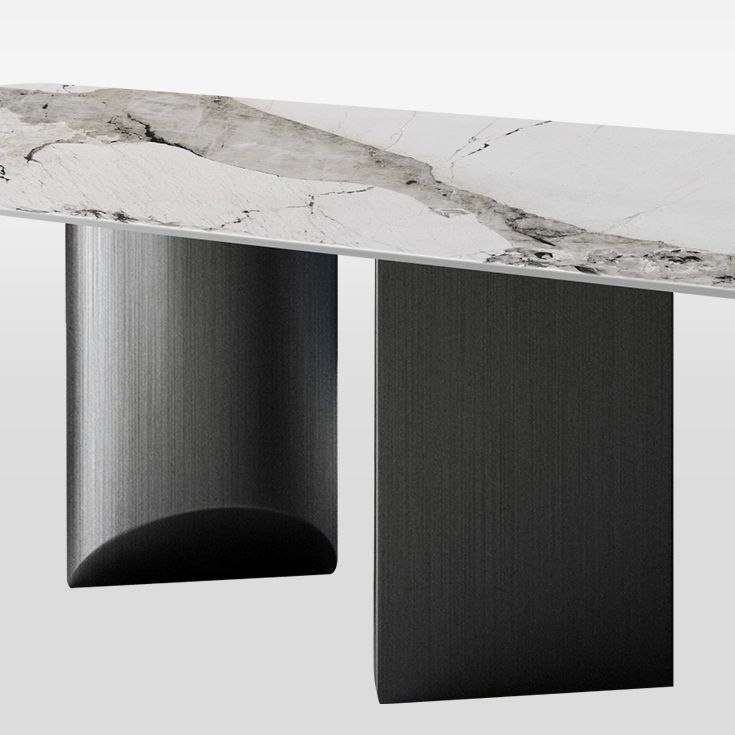 Metal Traditional Luxury Rectangle Table Sintered Stone Indoor Table for Kitchen