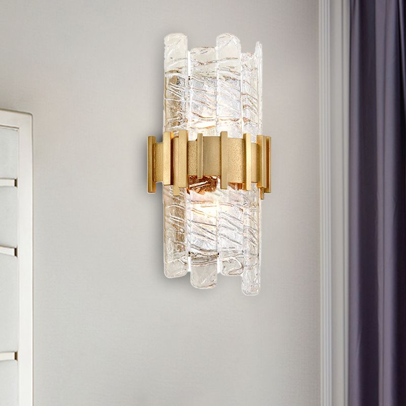 Half-Cylinder Wall Lighting Modernism Textured Glass 1 bulb Gold Sconce Light Fixture