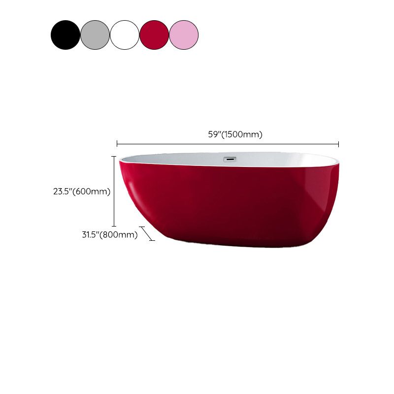 Polished Finish Acrylic Oval Bath Tub Soaking Stand Alone Tub with Drain