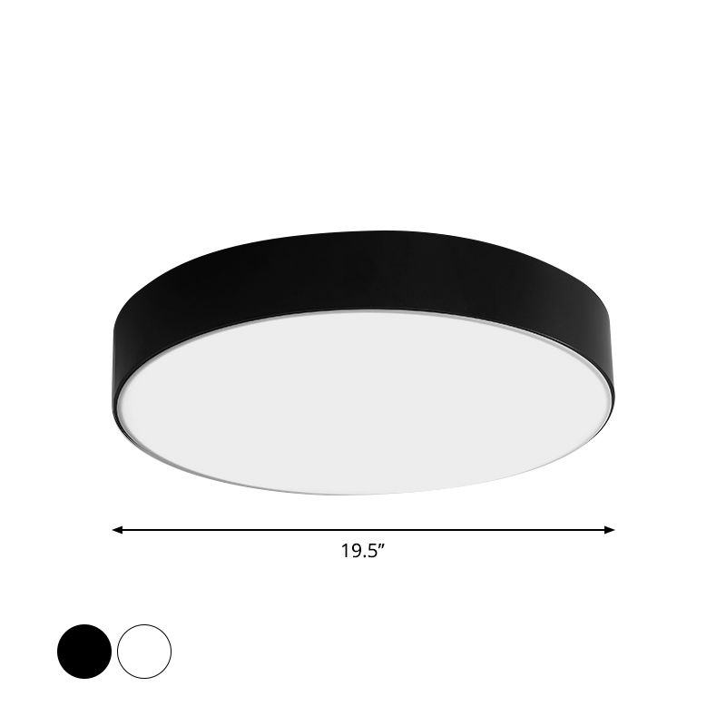 Nordic Short Drum Ceiling Flush Acrylic Kitchen LED Flush Mount Recessed Lighting in Black/White, 16"/19.5" Diameter