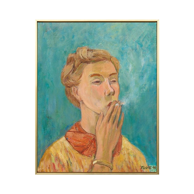 Modern Painting Boy Smoking Canvas Yellow Textured Wall Art Print for Living Room