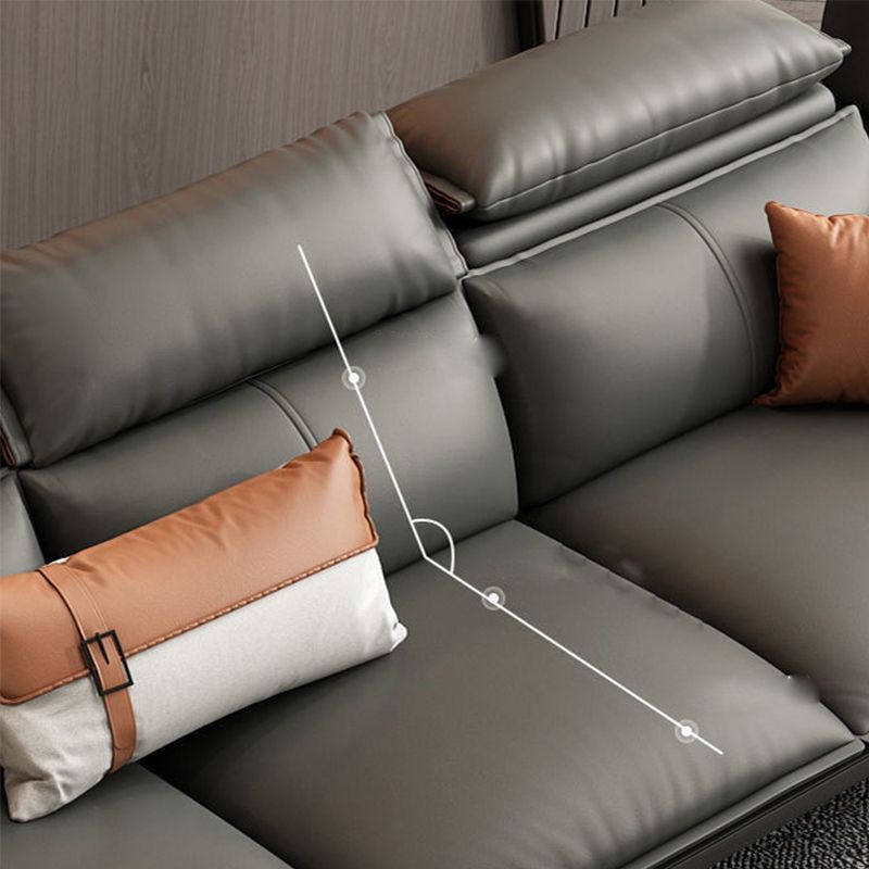 Glam Sofa Chaise Faux Leather Living Room Pillow Top Arm Sofa