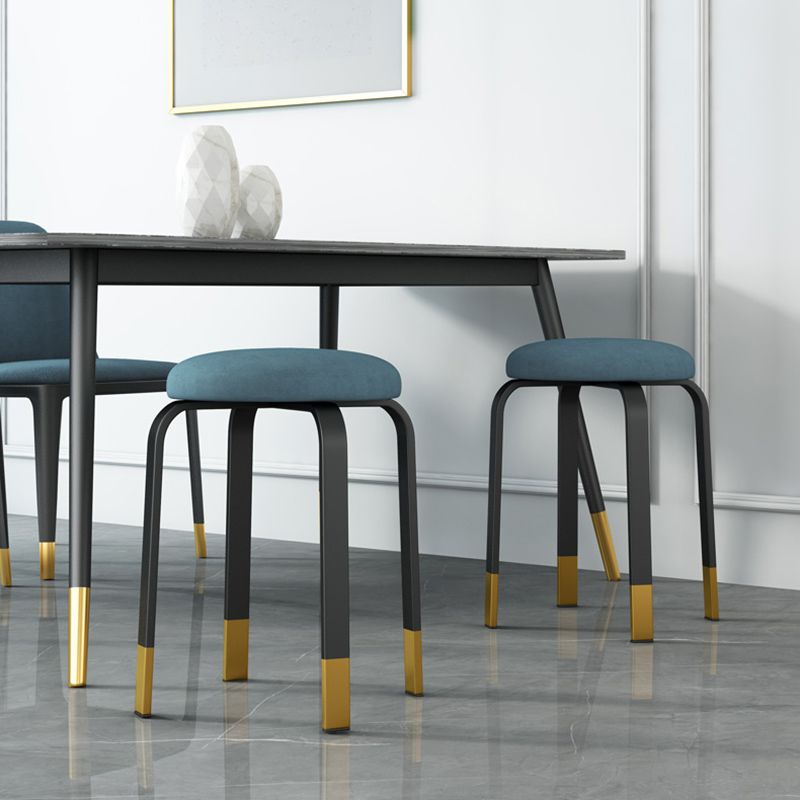 Footstool Ottoman Upholstered Metal Frame Fabric Modern Solid Round Ottoman