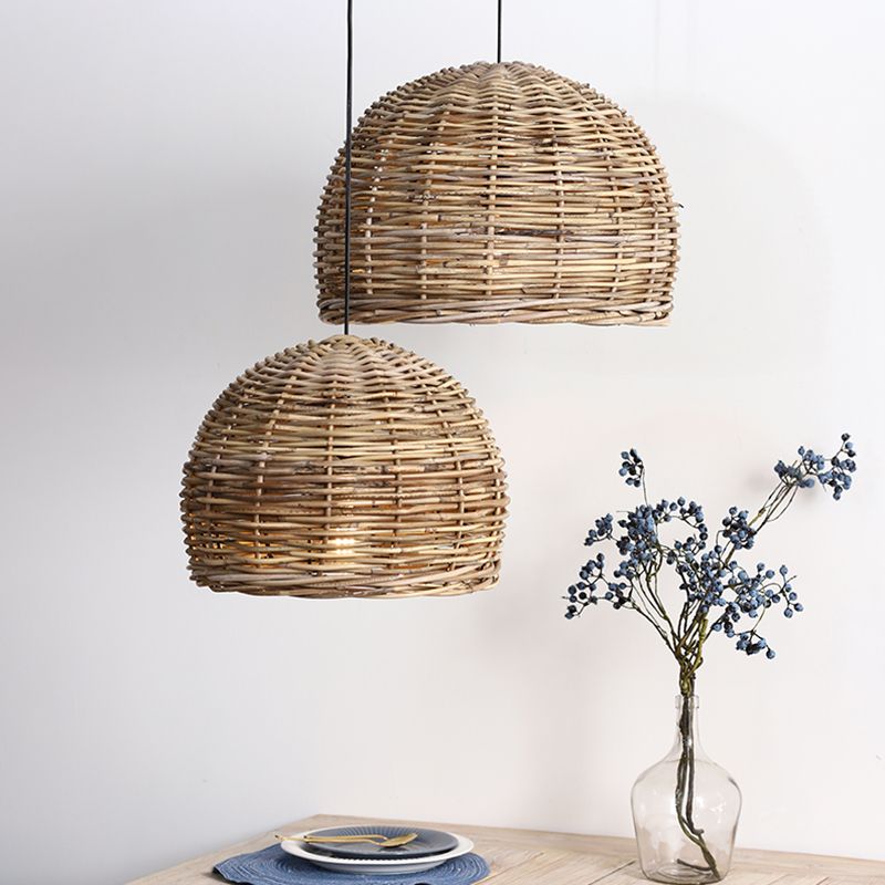 Rattan Bird Nest Shade Hanging Light Retro Hand-weaving Coffee Shop Lighting Fixture