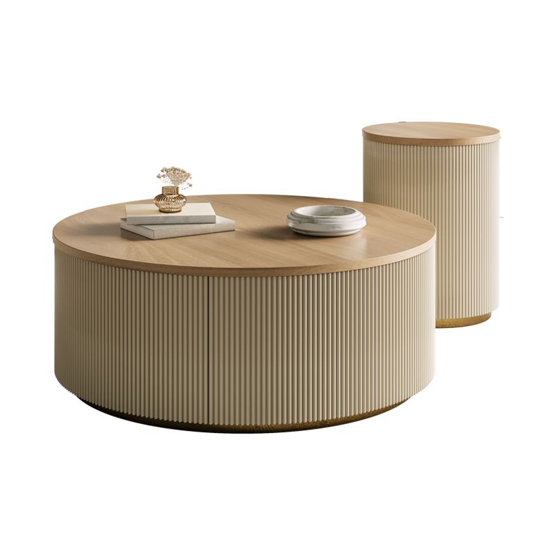Modern Round Coffee Table Solid Wood Nesting Coffee Table Set