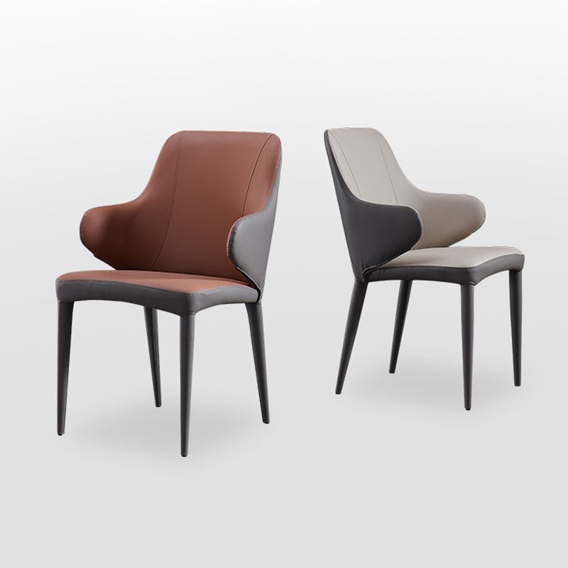 Modern Style Arm Side Chairs Faux Leather Chair with Metal Legs for Home Use