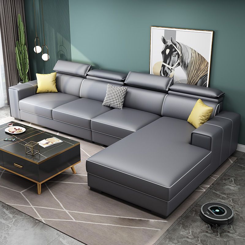 Adjustable Head Pillow Sectional with Square Arm,Faux Leather 4-Seater Sectional