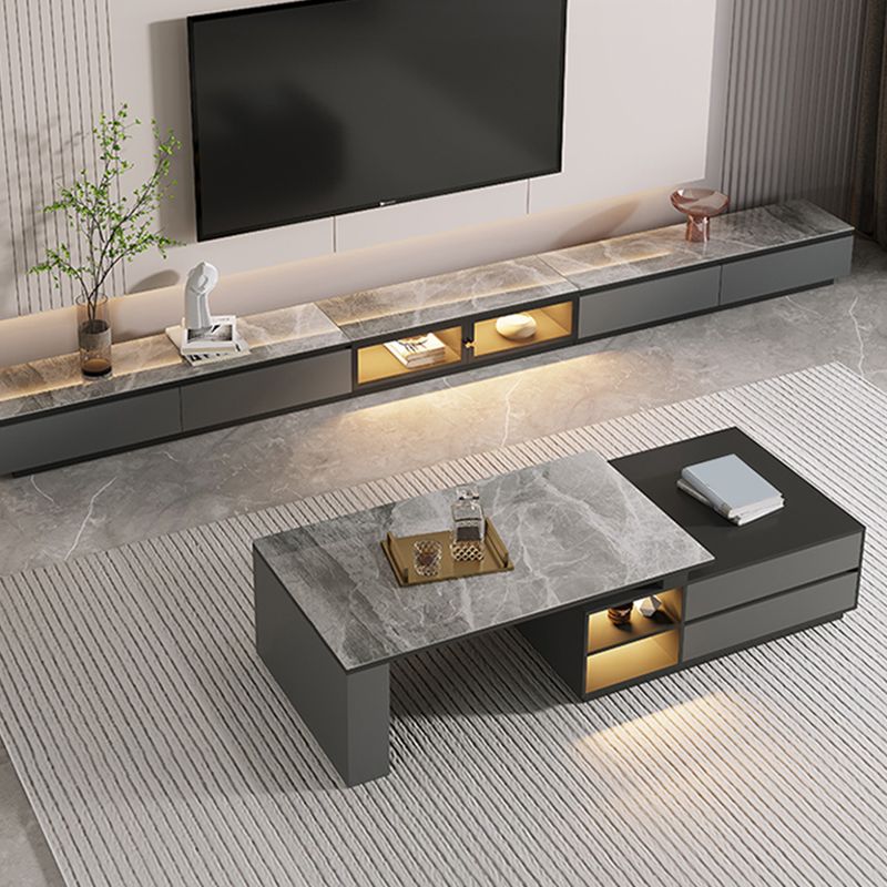 Glam Coffee Table Rectangle Stone Single Cocktail Table with Storage Drawers