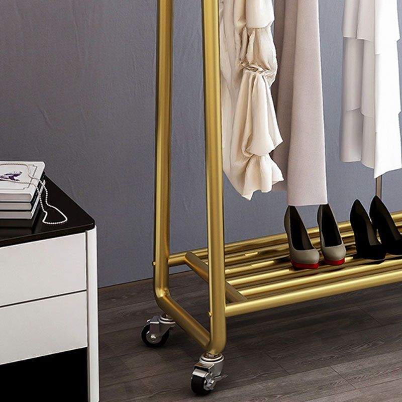 Glam Entryway Kit Hanging Rail Lower Shelf and Hooks Hall Stand with Castors