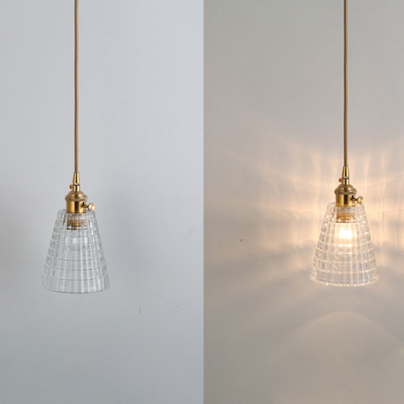 Minimalist 1-Light Hanging Lamp, Contemporary Ribbed Glass Hanging Light