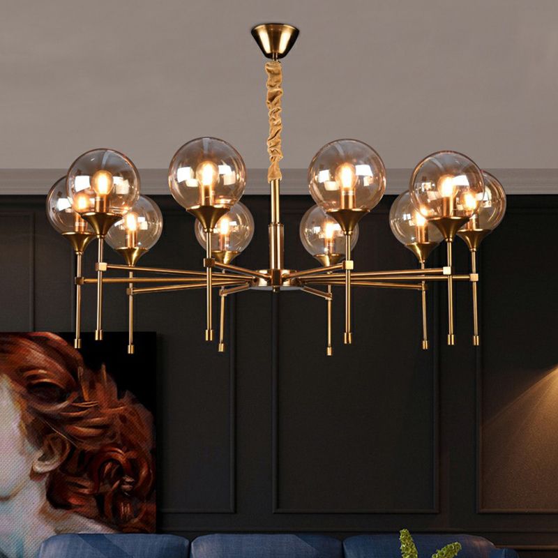 Post-Modern Ball Up Chandelier Glass Dining Room Suspension Light Fixture in Brass