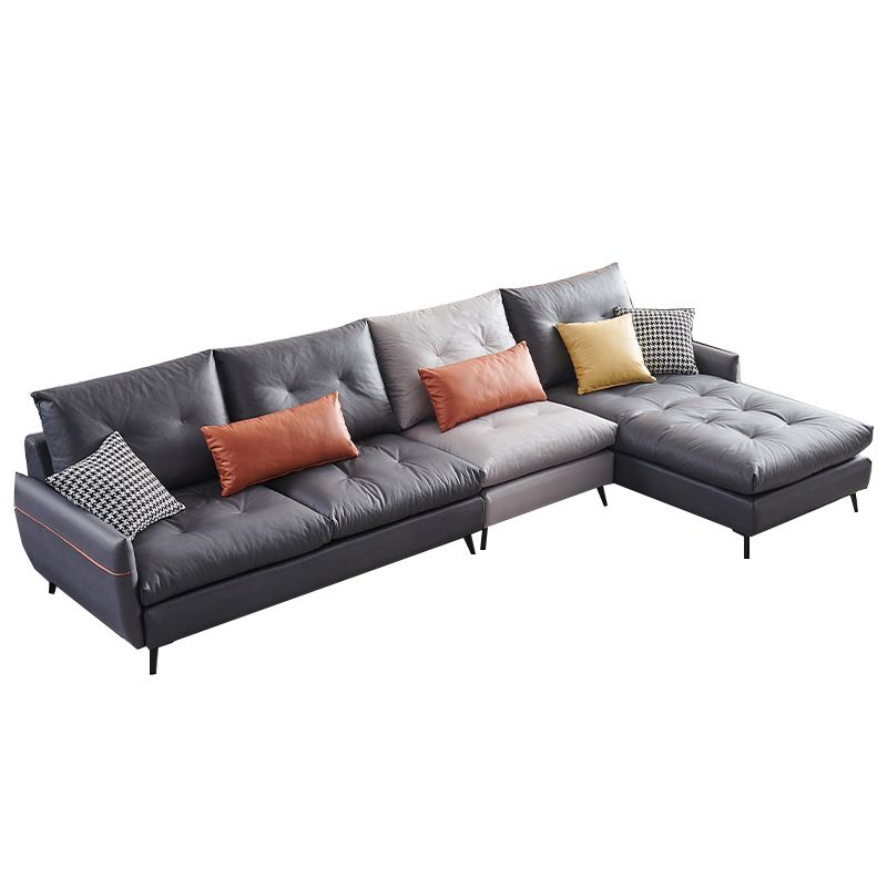 Tufted Sofa & Chaise 133.86" x W 66..93" D x 36.22" H Faux Leather Square Armed Sofa