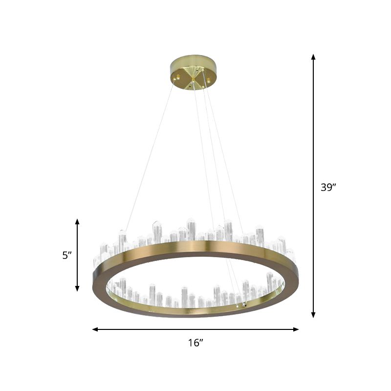 Chandelier circulaire en cristal en or suspension de suspension LED moderne en lumière chaude / blanche pour chambre, 16 "/23,5" de large