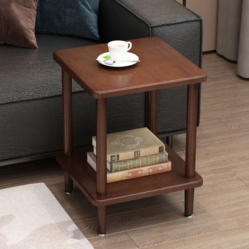 Rectangular Accent Side Table Solid Wood Living Room End Table with Storage