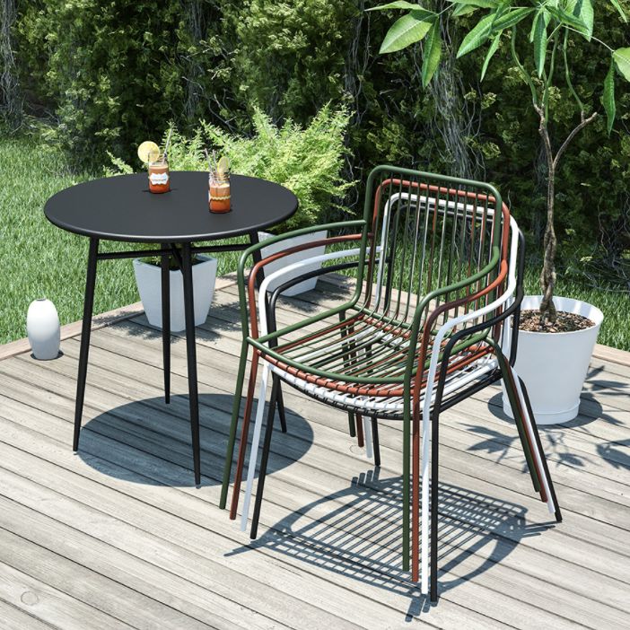 Modern Metal Bistro Table Set in Black 1/3/5 Pieces Dining Table Set for Outside