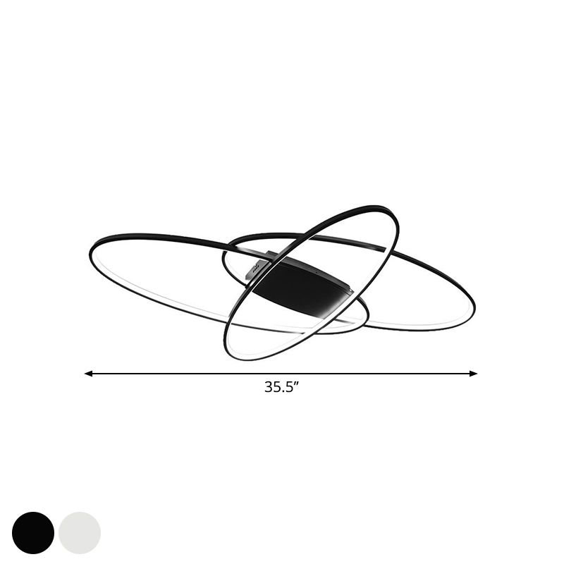 Orbital Boys Bedroom LED Flush Mount Acrylic Modern Ceiling Flushmount Lamp in Warm/White Light, Black/White