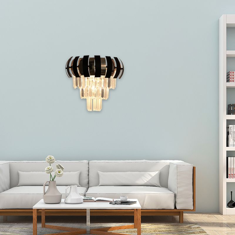 3 Bulbs Layered Wall Sconce Modern Style Clear Crystal Wall Light Fixture in Gold for Corridor