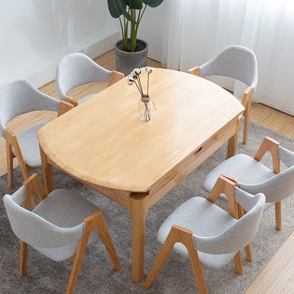 Modern Round Dining Table Brown Solid Wood Drop-Leaf Dining Table with 4 legs