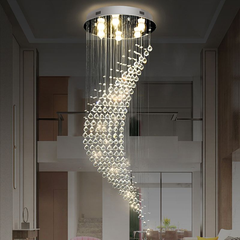 6 Lights New Moon Ceiling Fixture Minimalist Stainless Steel Crystal Flushmount Light for Staircase