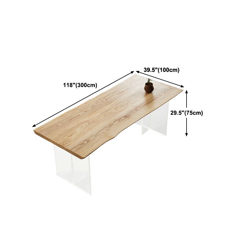 Wood Top Dining Table Modern Rectangle Table with Double Pedestal Base