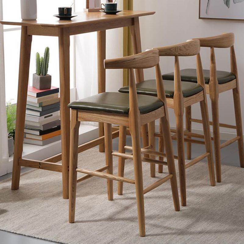 Faux Leather Dining Stools Industrial Style Bar Stool with Solid Wood Base