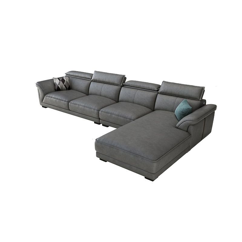 Gray Faux Leather Sofa & Chaise Modern Biscuit Back Sofa - 33.46" H