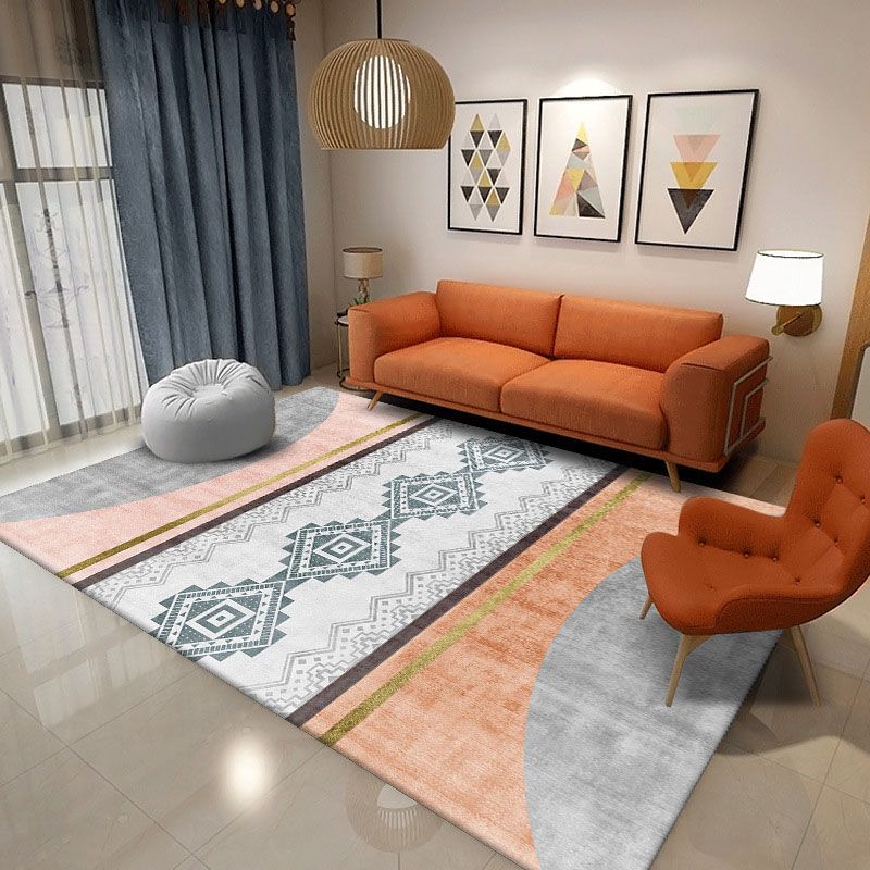 Pink Nordic Carpet Polyester Color Block Carpet Washable Carpet for Home Decoration