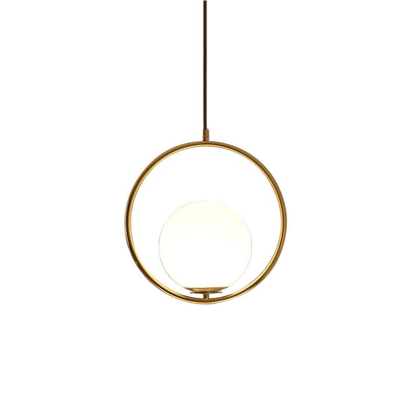 13.7 Inches Wide Golden Ring Hanging Lamp Globe Glass Shade Post-modern Style Hanging Light