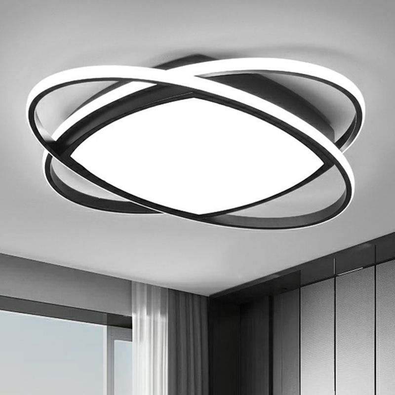 Lampe LED ovale noire à montage encastré, plafonnier en acrylique simple pour chambre à coucher