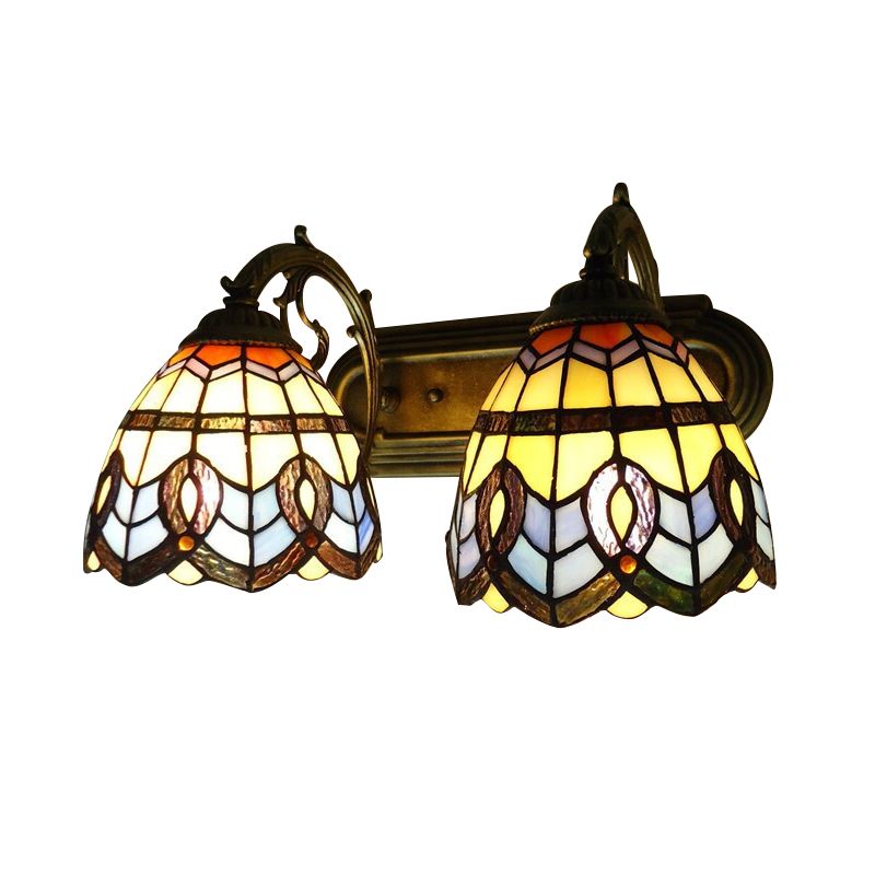 Vintage Bowl Wall Fixture Light Stained Glass 2 Lights Wall Sconce Lamp Fixture for Bedroom Lighting