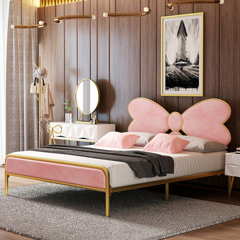 Iron Upholstered Headboard Bed with Metal Legs 43.3" High 78.74" Long