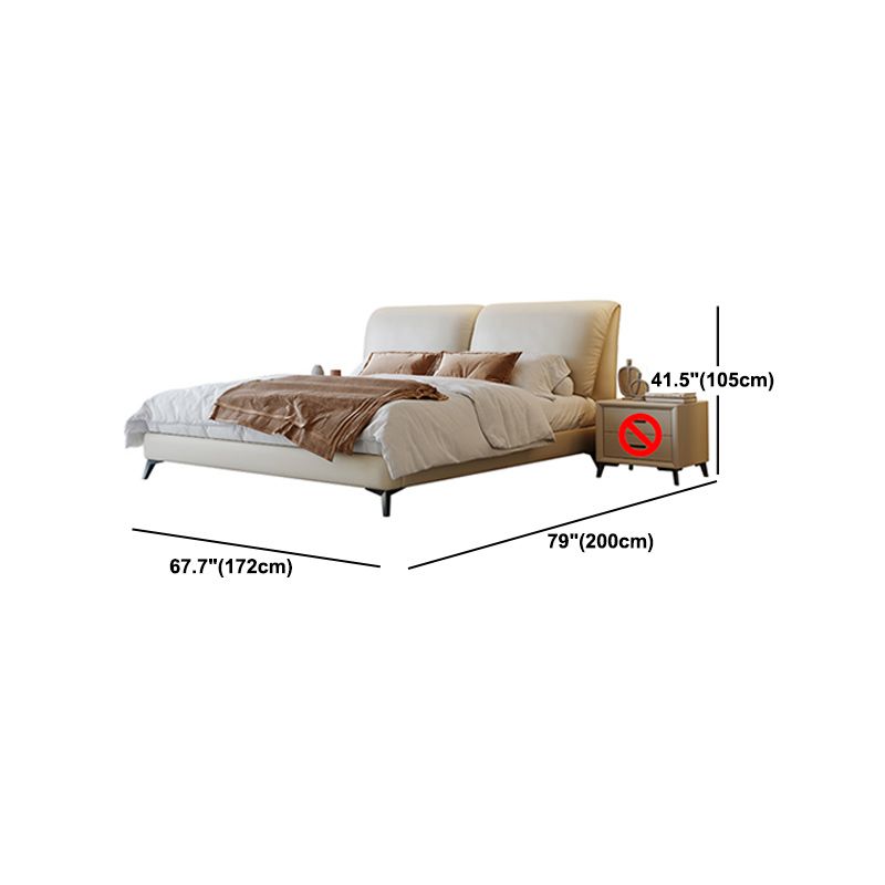 Contemporary Genuine Leather Bed Frame Beige Standard Bed with Metal Legs