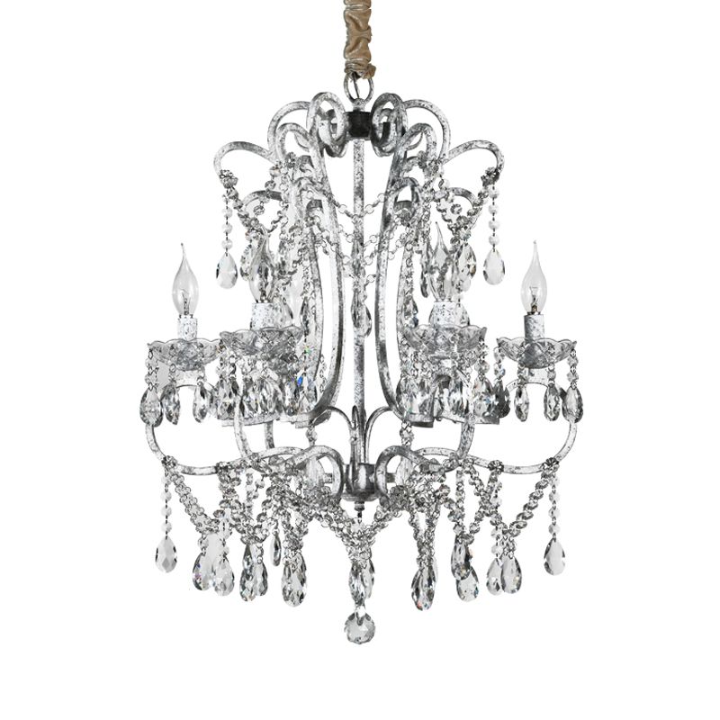 Curvy Bedroom Hanging Chandelier Simple Crystal 5/6 Lights Silver Suspension Lighting Fixture