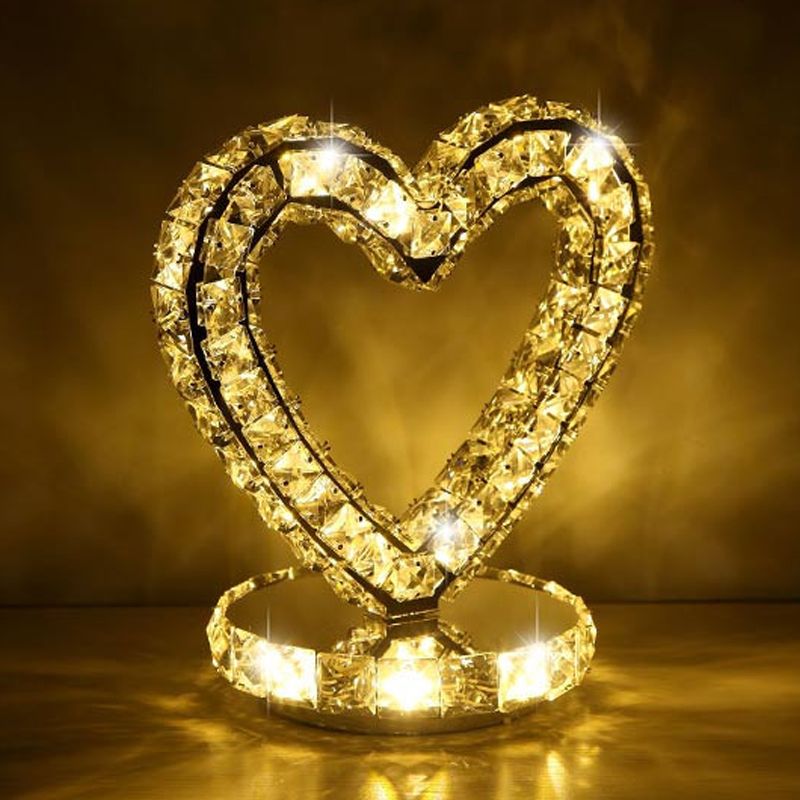 Crystal Encrusted Clear LED LAD LAMPAGGIO NOTTE CRESCENT/CIRCHE/AMORE CUORE Romantico Light tavolo moderno in luce calda/bianca