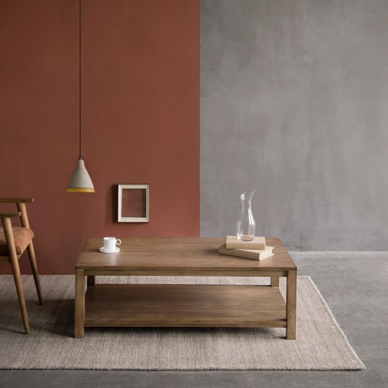 17"H Contemporary Coffee Table Solid Wood Coffee Cocktail Table with Storage