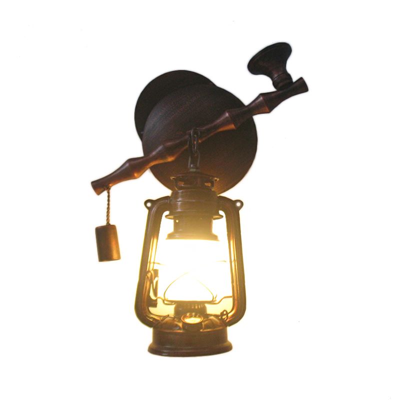 1 Kopfwandbeleuchtungsideen Vintage Lantern Opal Frosted Glass Wall Mount Lampe mit Rauchrohr -Deko in Kupfer