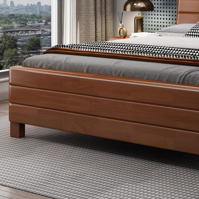 39.37" High Brown Panel Bed with Storage Rubberwood Bed with Headboard