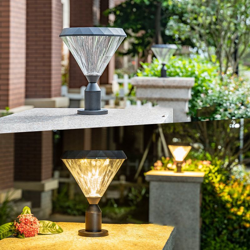 Conical Shade Courtyard Pier Mount Light Retro Acrylic 1 Bulb Black Post Lighting
