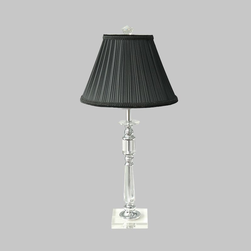 Lámpara nocturna de tela de sombra plisada Minimalismo 1 Luz de dormitorio ligero Luz de mesita de noche en negro con base de cristal