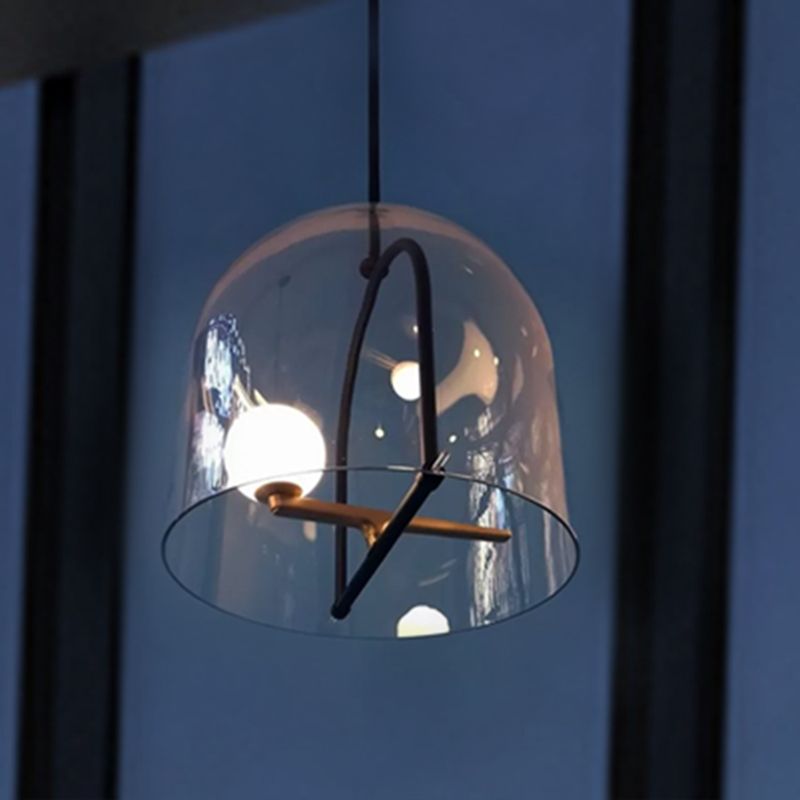 Éclairage de plafond cylindrique contemporain Verre transparent 1 têtes salon suspendu luminaire