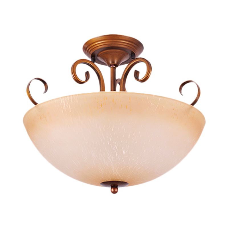 Beige Glasschale/Bell Semi Mount Lighting Country Style 3-Licht Wohnzimmer Deckenleuchte