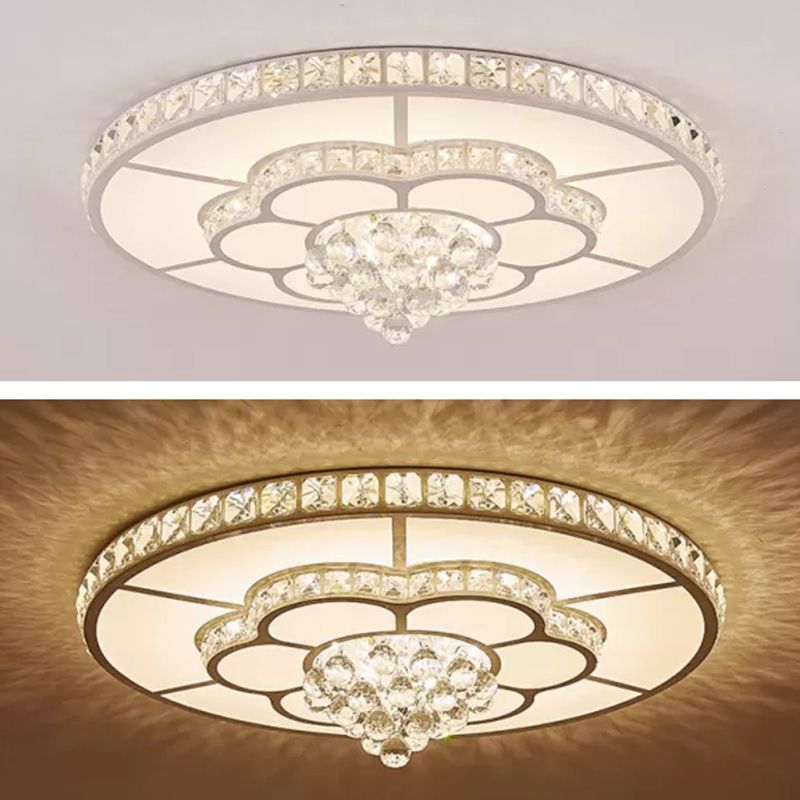 White Floral Flush Mount Ceiling Fixture Modern LED Crystal Flushmount Ceiling Lamp for Living Room