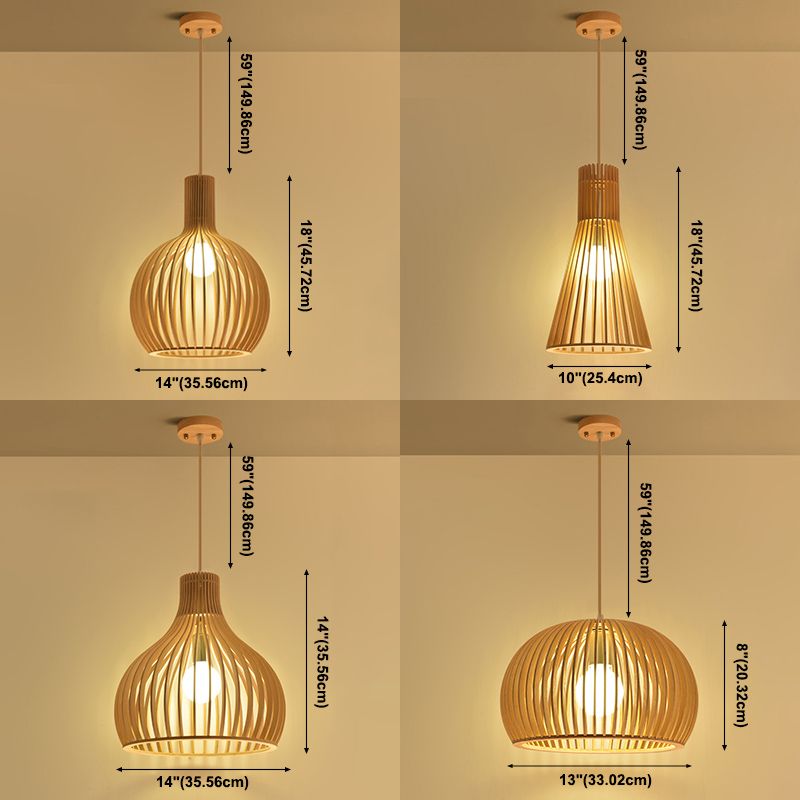 Modern Wood Pendant Lighting Fixture 1-Light Suspension Pendant Light in Natural Wood