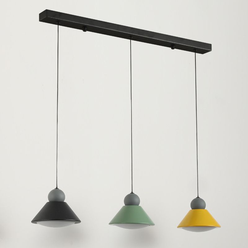 Macaron Conical Multi-Light Pendant Metal Metal LED Drop Light for Dining Room
