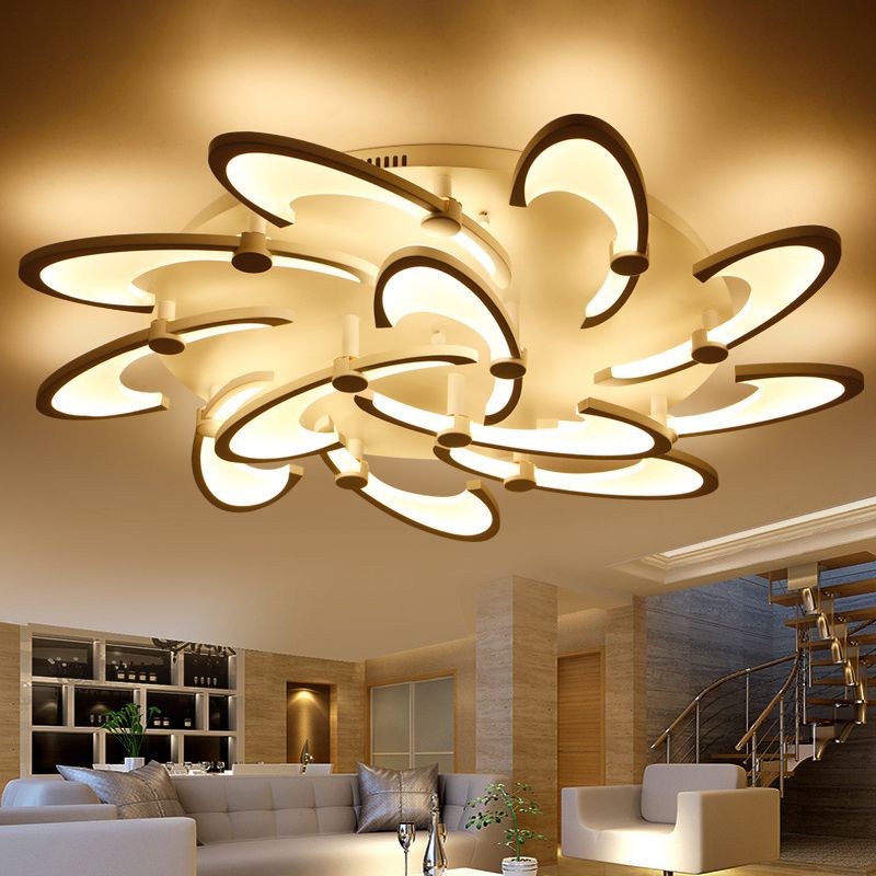 White Spiral Floral Flush Mount Lamp Modernism 3/6/12-Head Acrylic Semi Flush Ceiling Light in Warm/White Light
