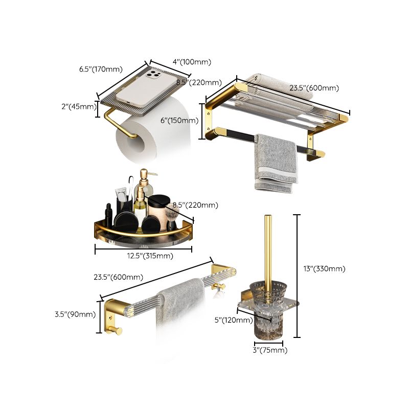 6 Piece Bathroom Accessory Set in Gold Metal Bath Hardware Set
