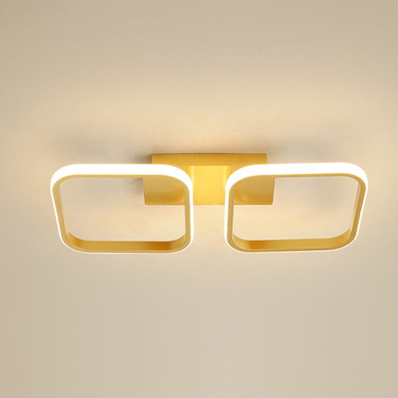 21.5"/31"/41" L Square Semi Flush Lamp Contemporary Acrylic Black/Gold LED Ceiling Mount Fixture in Warm/White Light