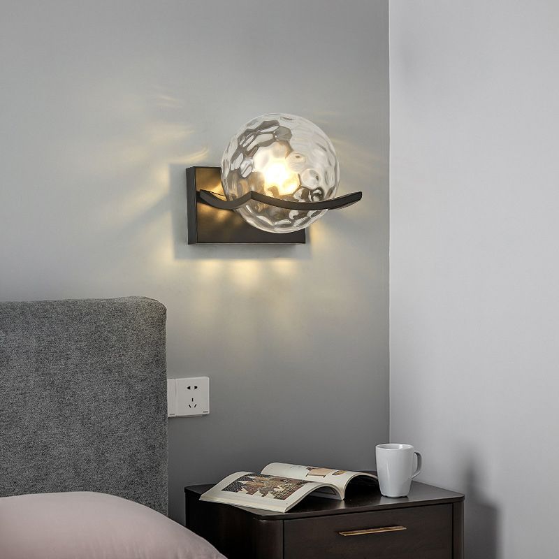 Modernism Wall Sconce Spherical Glass Wall Light Fixture in Black for Bedroom